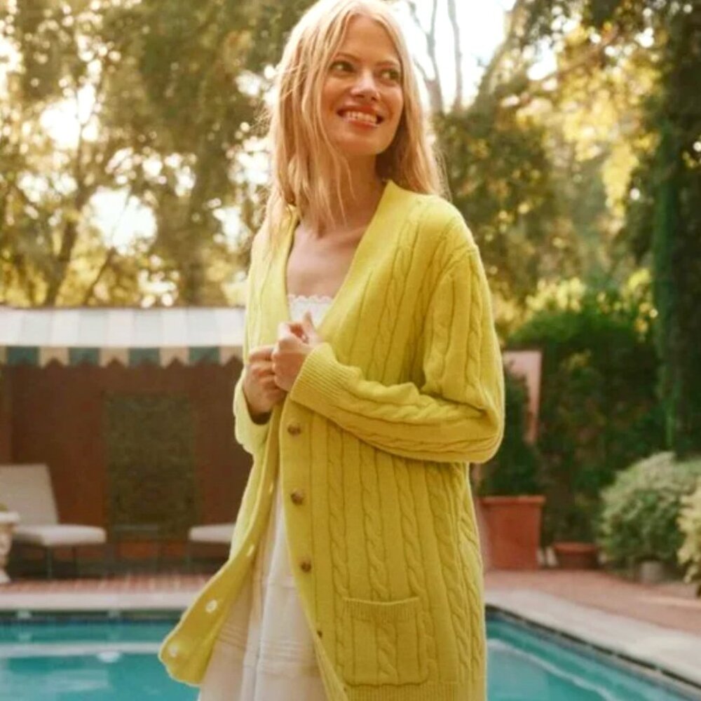 The GREAT Cable Grandpa Cardigan - Lime Zest